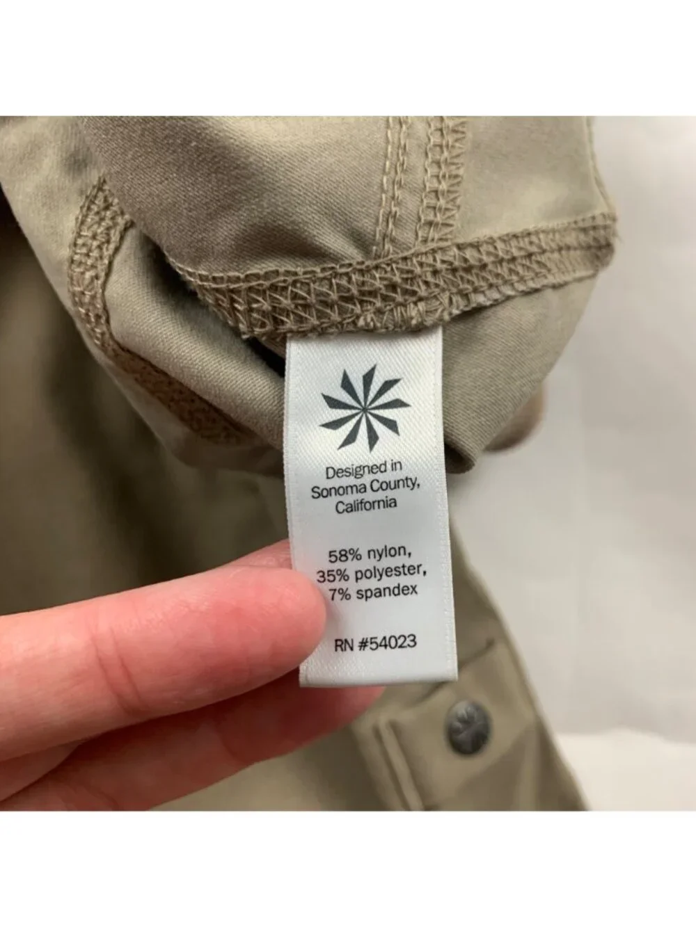 LONG Athleta Khaki Stretch Nylon Canvas Adjustable Straight Leg Adventure Pant 2 - Picture 6 of 9